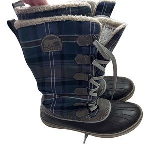 Sorel Tivoli Blue Plaid Winter Duck Boots Waterproof Size 8